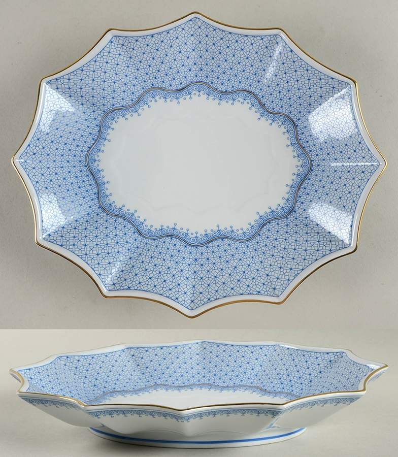 Cornflower Blue Lace Large Oval Fluted Dish by Mottahedeh-1