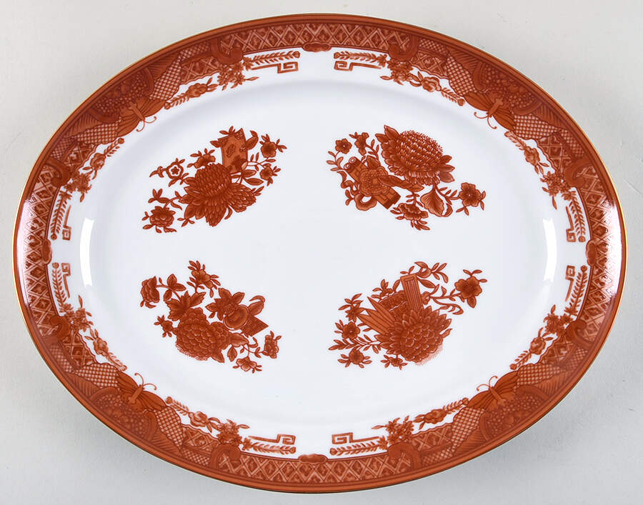 Fitzhugh Cinnabar 14" Oval Serving Platter by Mottahedeh-1