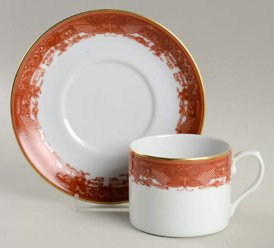 Fitzhugh Cinnabar Flat Cup & Saucer Set by Mottahedeh-1