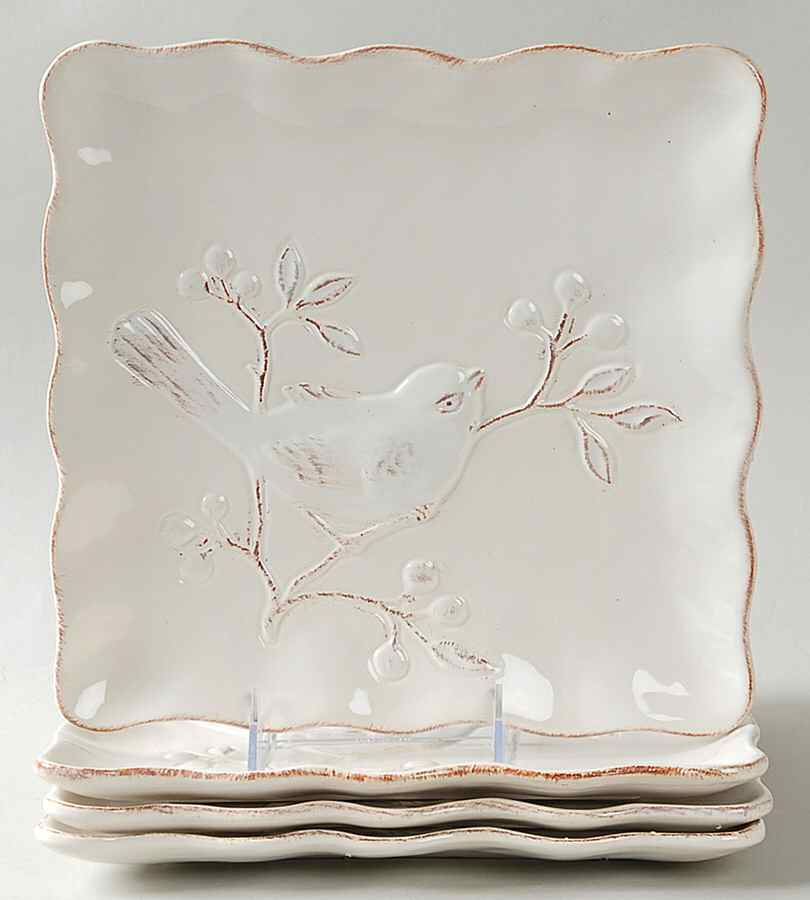 Cera Blanca Bird Square Dinner Plate - Set of 4 by Maxcera Corp-1
