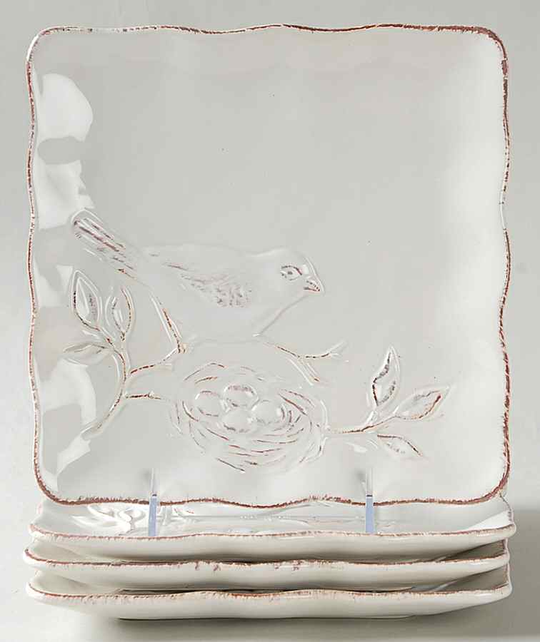 Cera Blanca Bird Square Salad Plate - Set of 4 by Maxcera Corp-1