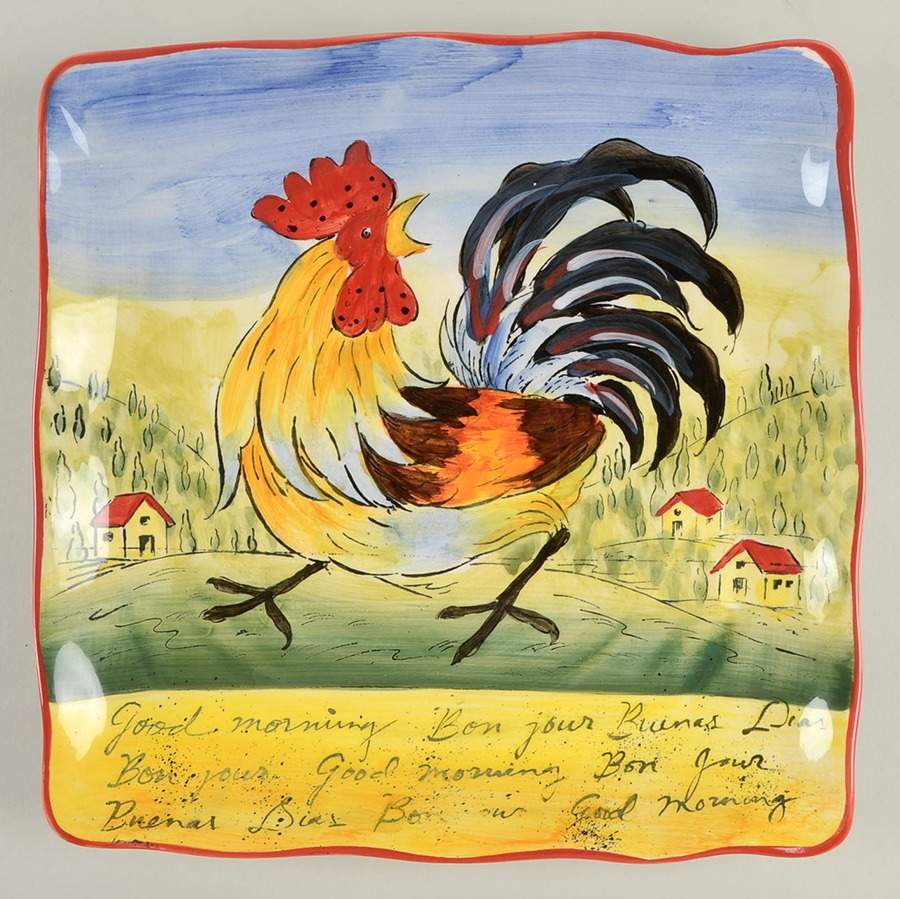Cock-A-Doodle Square Dinner Plate by Maxcera Corp-1