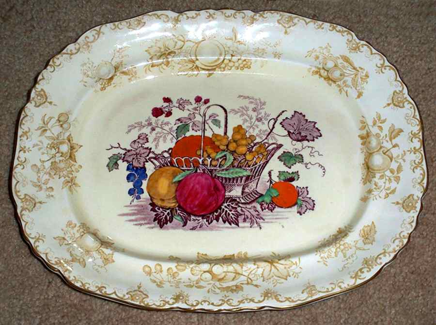 Fruit Basket Multicolor (Gold Trim) 11" Oval Serving Platter by Mason's-1