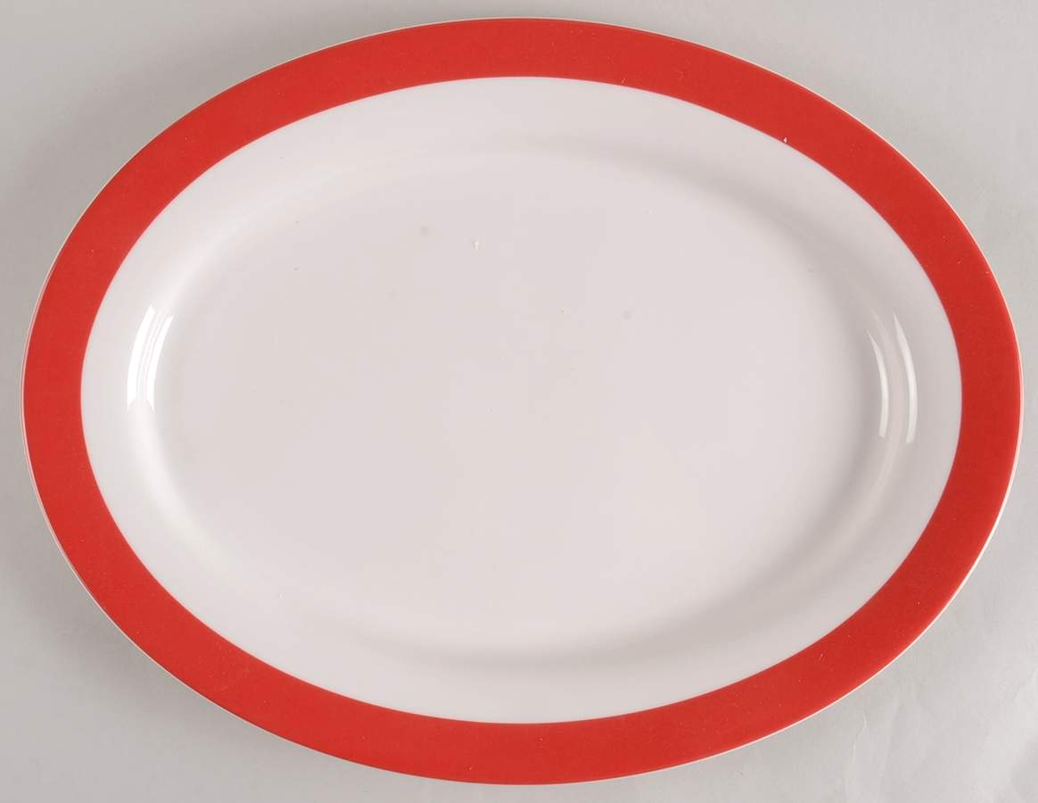 Classic Band Red 16" Oval Serving Platter by Martha Stewart-1