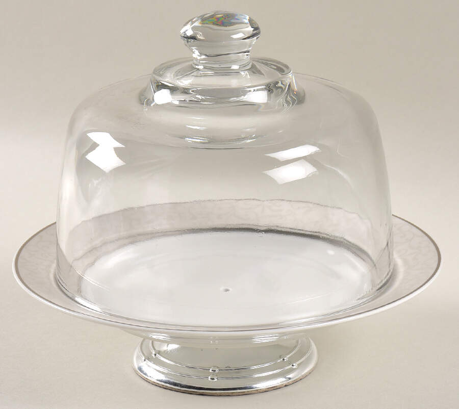 Parchment (China) 6 1/2"-7 1/2" Footed Cheese Plate w/ Glass Dome HC by Mikasa-1