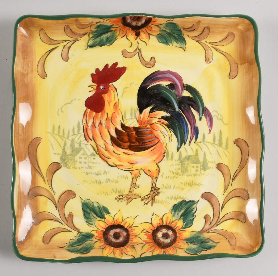 Village Rooster Sunflower Square Salad Plate by Maxcera Corp-1