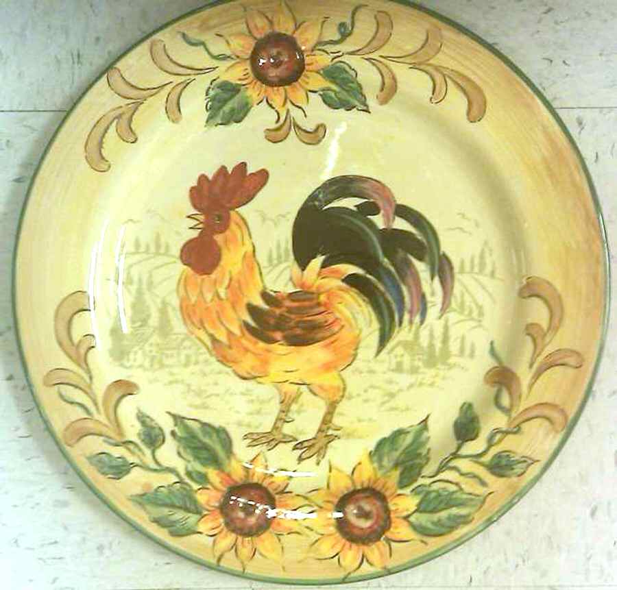 Village Rooster Sunflower 12" Chop Plate (Round Platter) by Maxcera Corp-1