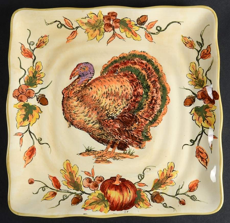 Acorns & Turkey Square Salad Plate by Maxcera Corp-1
