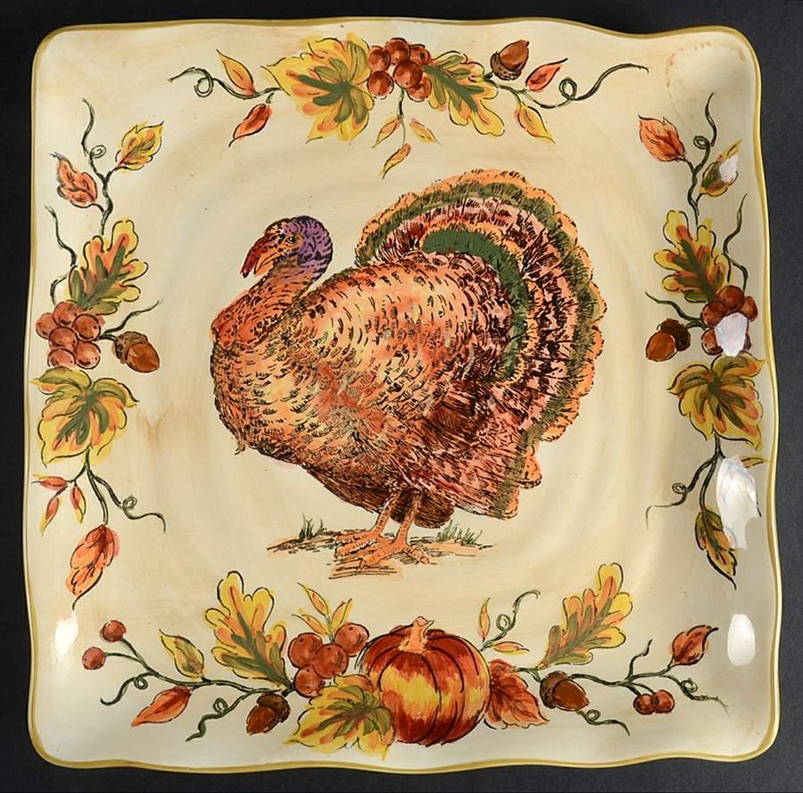 Acorns & Turkey Square Dinner Plate by Maxcera Corp-1