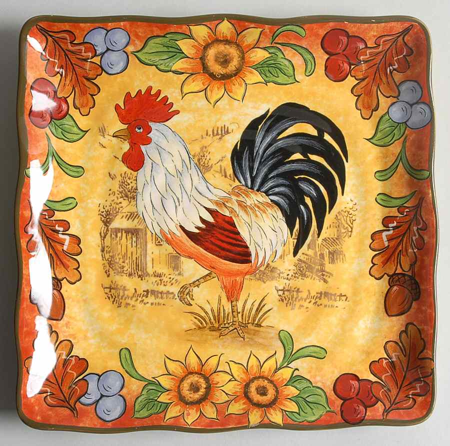 Fall Rooster Square Salad Plate by Maxcera Corp-1