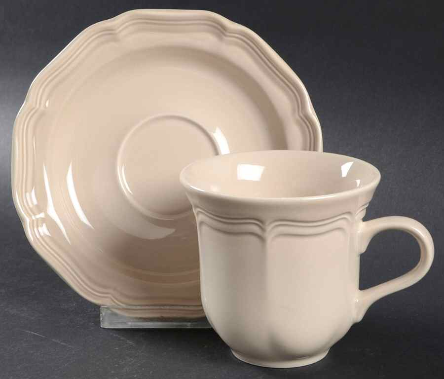 French Countryside Tan Flat Cup & Saucer Set by Mikasa-1