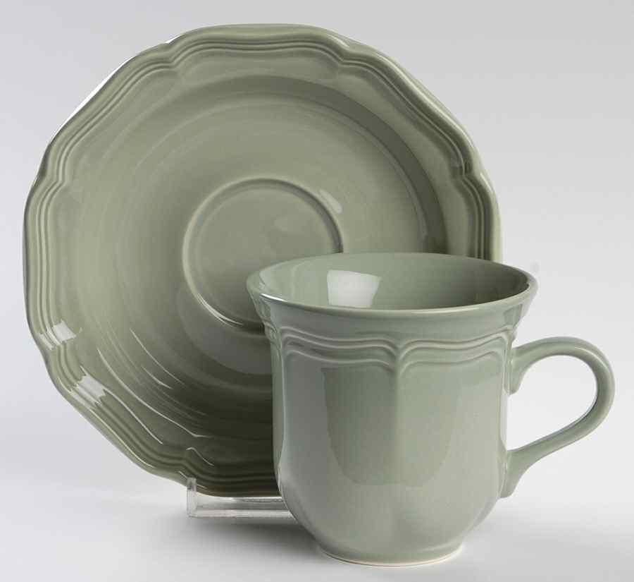 French Countryside Sage Green Flat Cup & Saucer Set by Mikasa-1