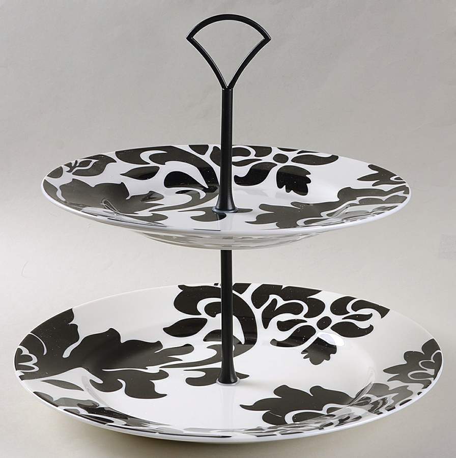 Lisbon Black 2 Tiered Serving Tray (Dinner & Salad Plate) by Martha Stewart-1