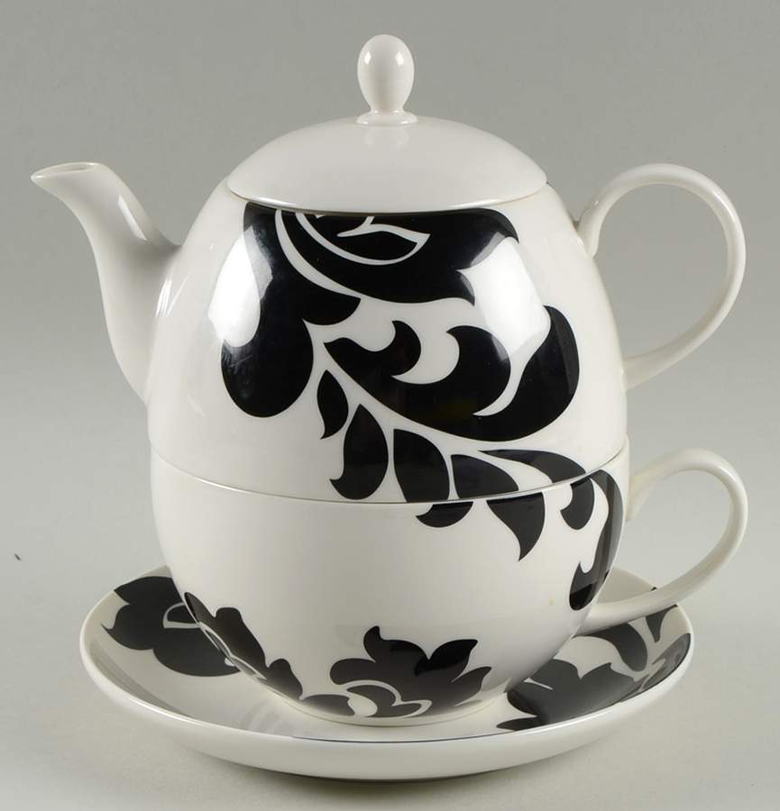 Lisbon Black Individual Teapot & Lid with Cup & Saucer by Martha Stewart-1