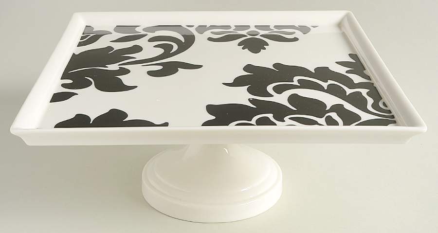 Lisbon Black 10" Diameter Square Pedestal Cake Stand by Martha Stewart-1