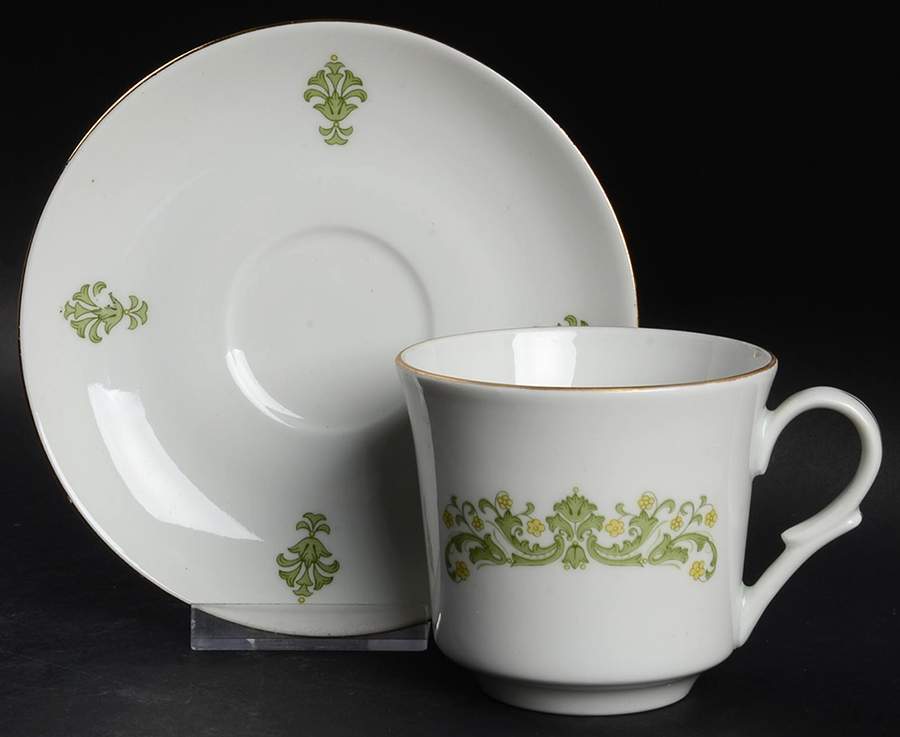 Danube (Yellow Green) Footed Cup & Saucer Set by Montgomery Ward-1
