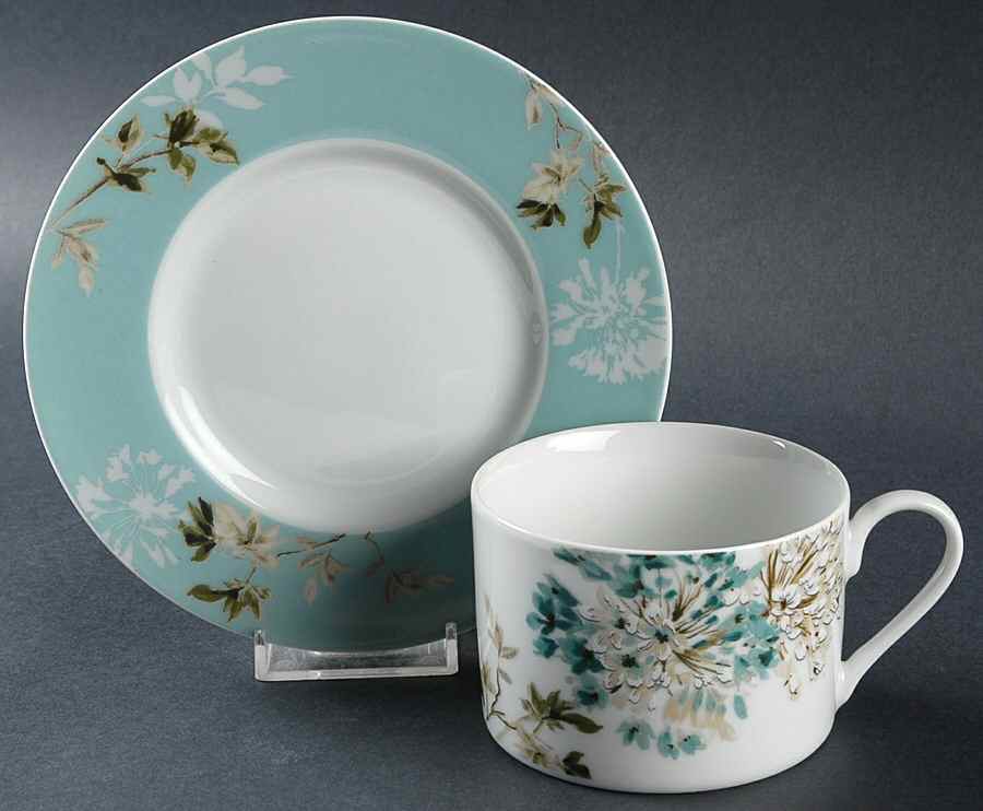 Silk Floral Teal Flat Cup & Saucer Set by Mikasa-1