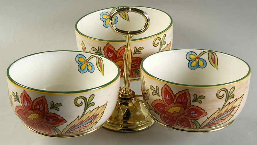 Vanilla Chintz 7" x 12" 3-Part Relish & Metal Stand (CERC) HC by Maxcera Corp-1