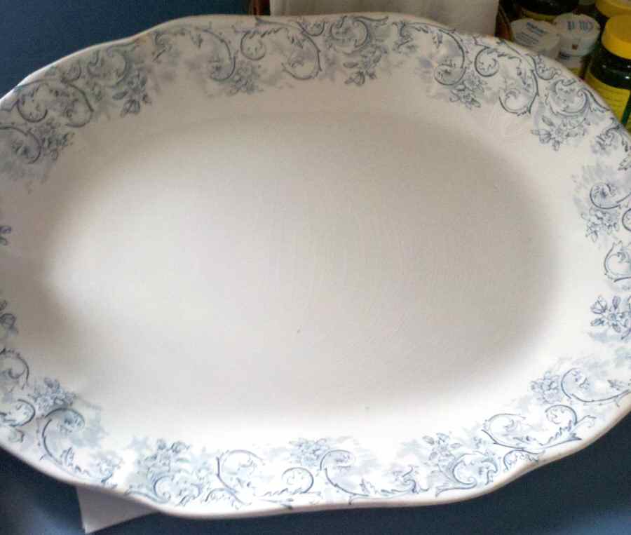 Rococo Blue (No Trim) 16" Oval Serving Platter by John Maddock & Sons-1