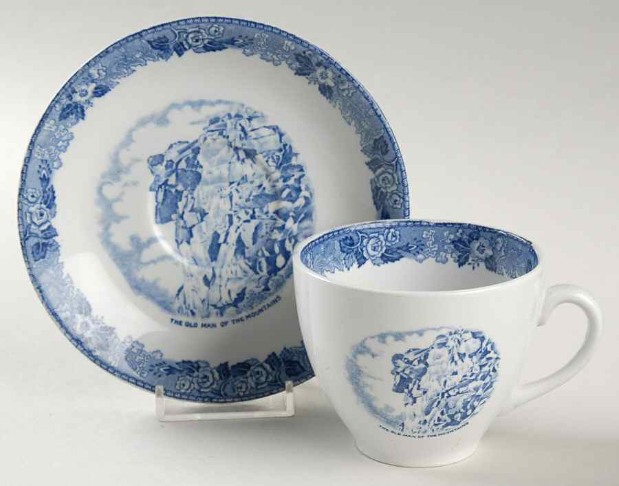 The Old Man of the Mountains Blue Flat Cup & Saucer Set by Alfred Meakin-1