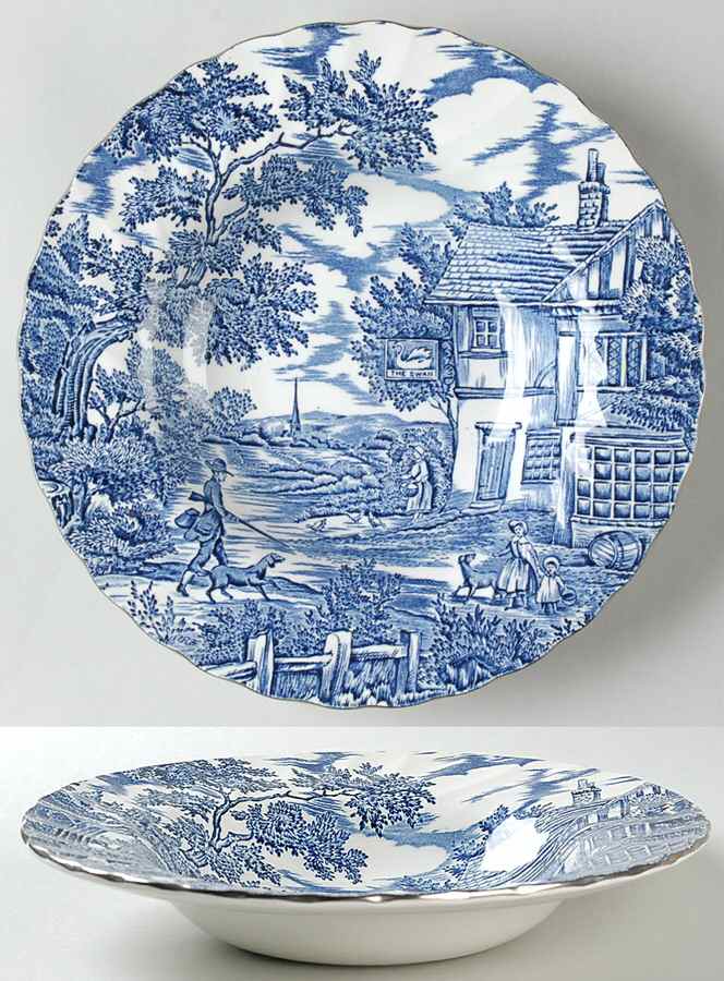 Hunter Blue (Platinum Trim) Rim Soup Bowl by Myott Staffordshire-1