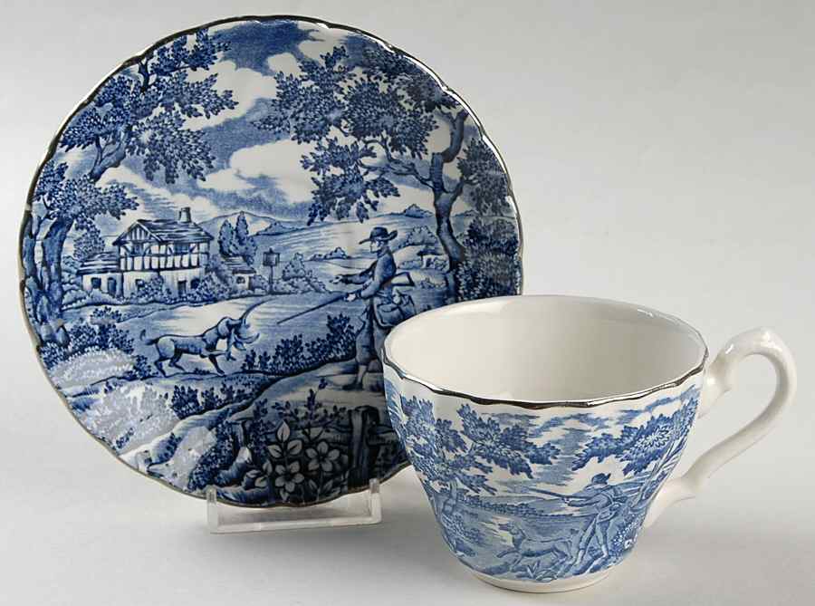 Hunter Blue (Platinum Trim) Flat Cup & Saucer Set by Myott Staffordshire-1