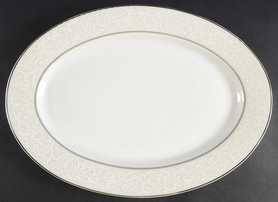 Parchment Ivory 14" Oval Serving Platter by Mikasa-1