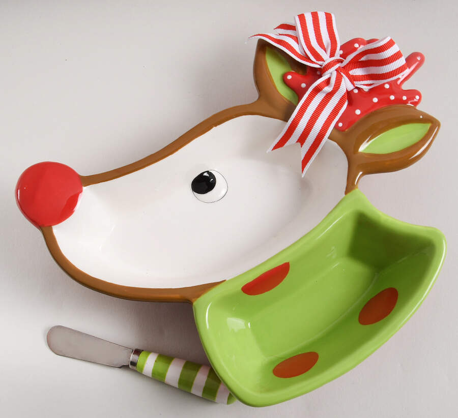 Fa la La Double Dip Bowl w/Spreader by Mud Pie-1