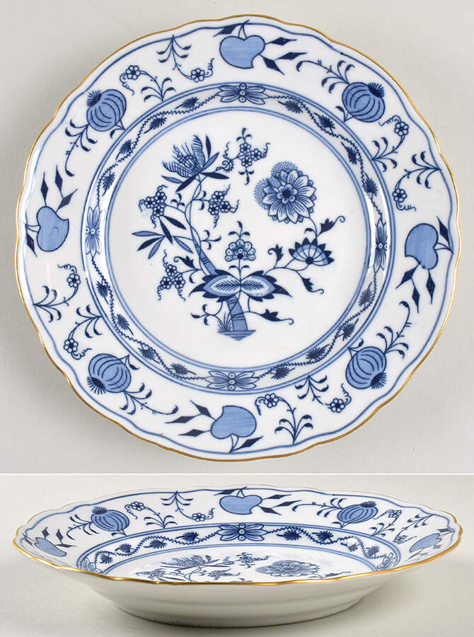 Blue Onion (Gold Trim, Oval Stamp) Rim Soup Bowl by Meissen (Germany)-1