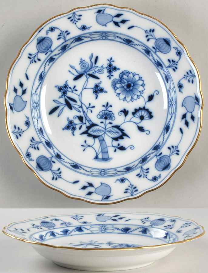 Blue Onion (Gold Trim, Oval Stamp) Large Rim Soup Bowl by Meissen (Germany)-1