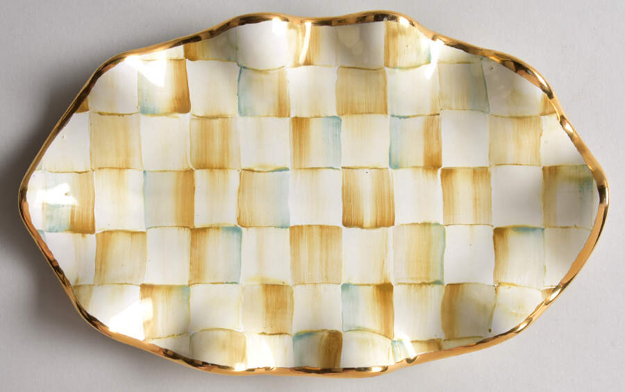 Parchment Check 9" Oval Fluted Dish by MacKenzie-Childs-1