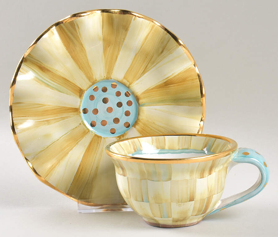 Parchment Check Flat Cup & Saucer Set by MacKenzie-Childs-1