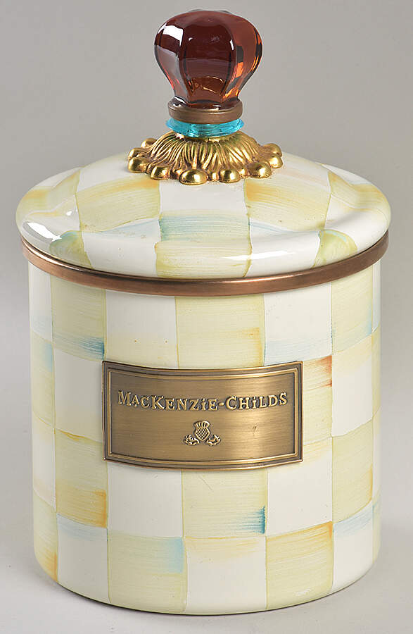Parchment Check (Enamelware) Small Canister & Lid by MacKenzie-Childs-1