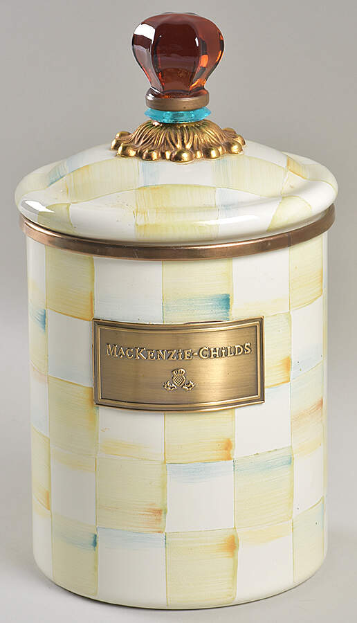 Parchment Check (Enamelware) Medium Canister & Lid by MacKenzie-Childs-1