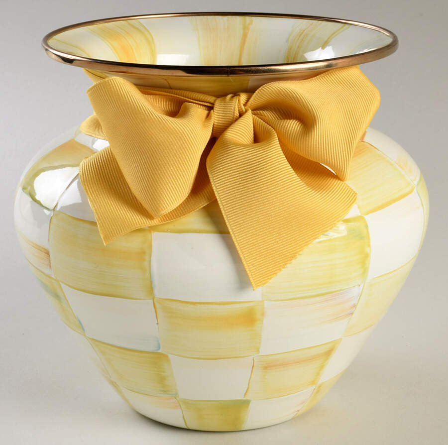 Parchment Check (Enamelware) 7" Vase by MacKenzie-Childs-1