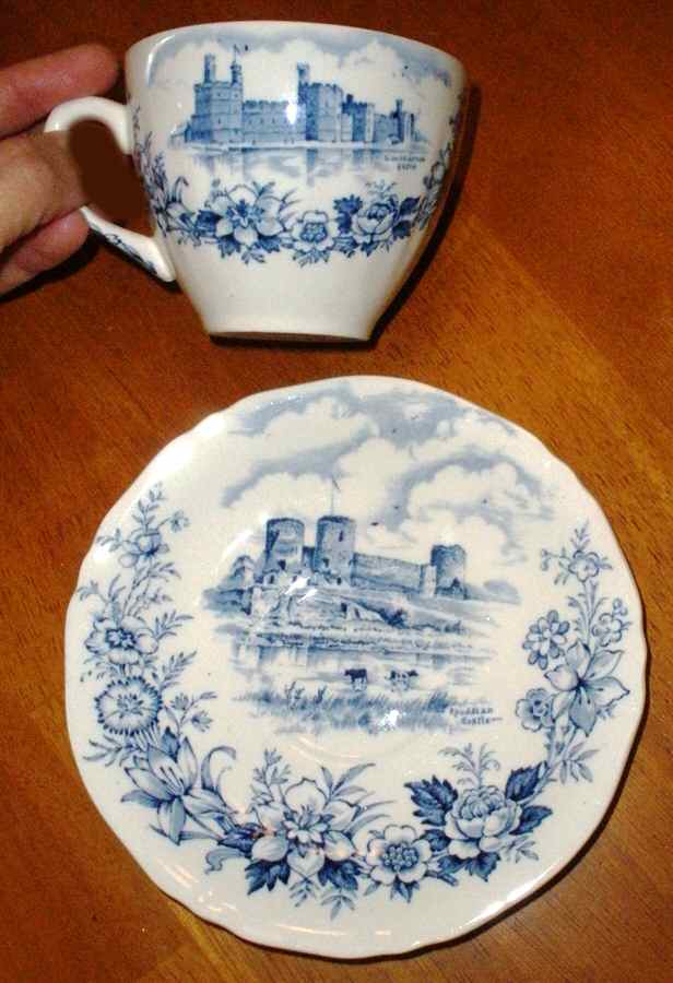 Medieval Castles Blue Flat Cup & Saucer Set by Alfred Meakin-1