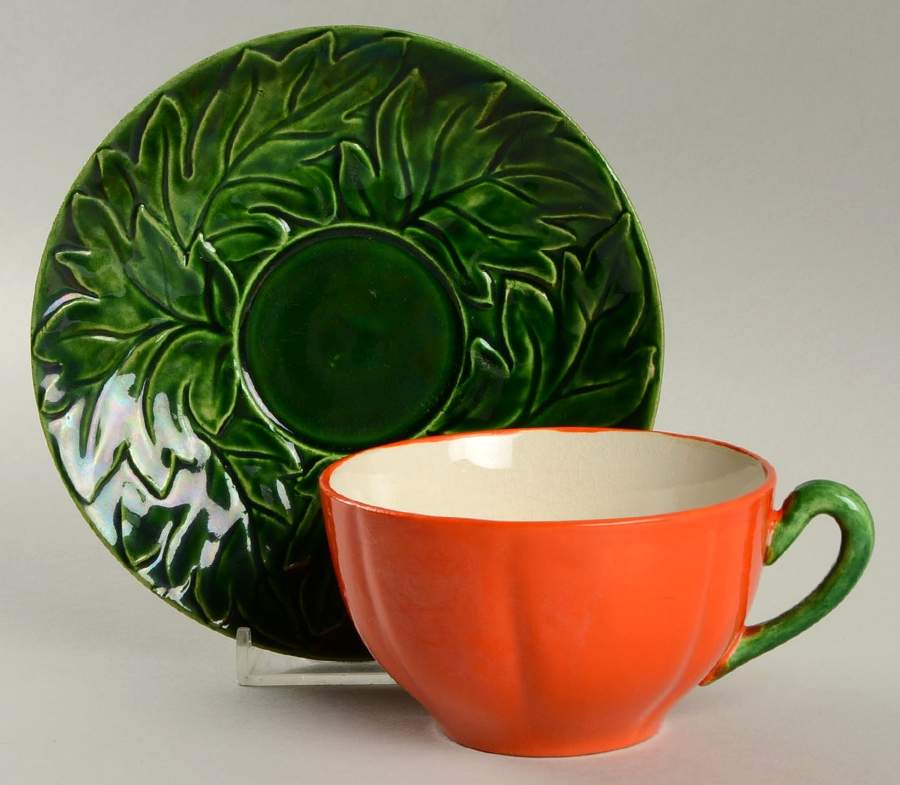 Tomato Flat Cup & Saucer Set by Maruhon Ware (Japan)-1