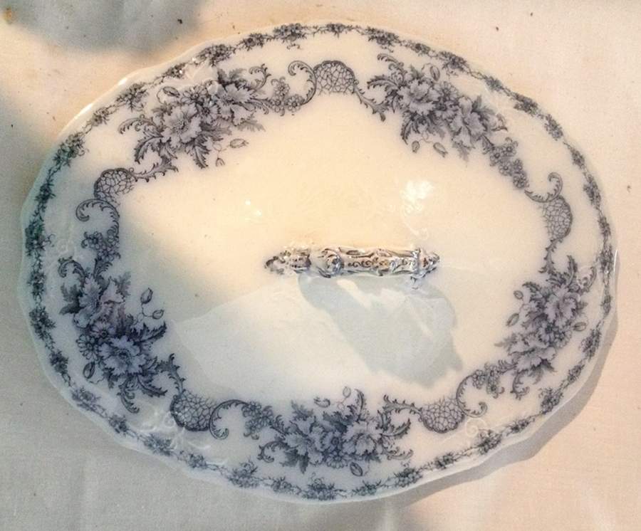 Mentone Blue Lid for Oval Vegetable by Alfred Meakin-1