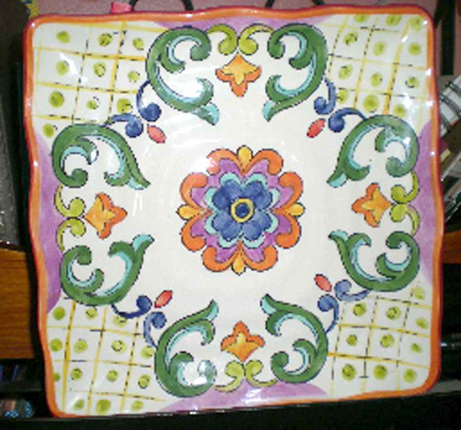 Golden Talavera Square Dinner Plate by Maxcera Corp-1