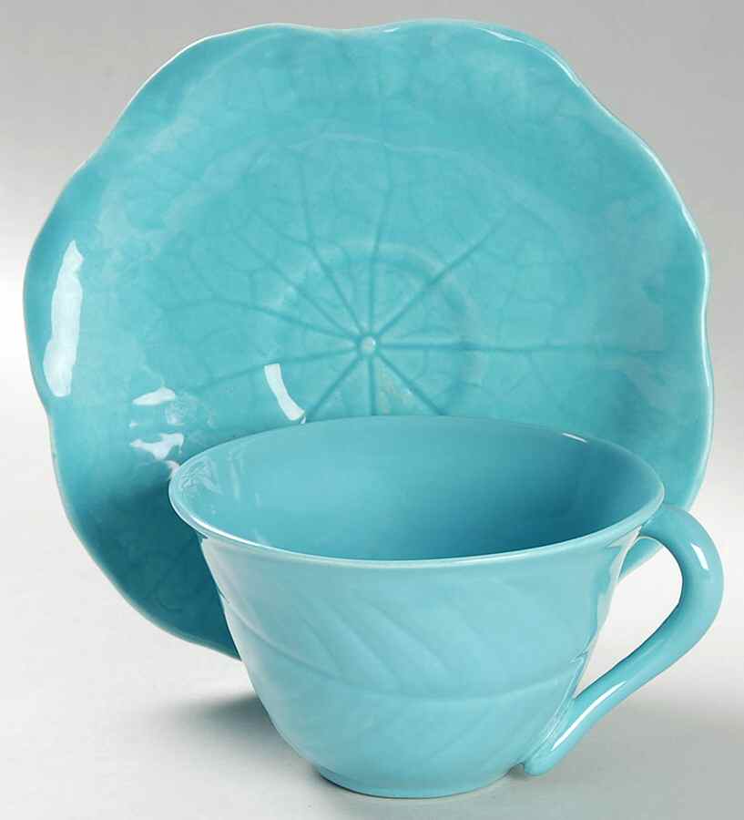 Lotus Aqua (First Series) Flat Cup & Saucer Set by Metlox - Poppytrail - Vernon-1