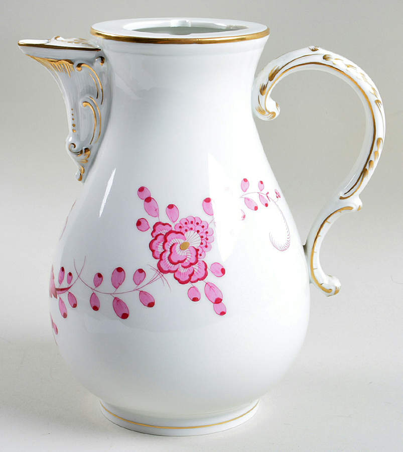 Indian Painting Pink Coffee Pot No Lid by Meissen (Germany)-1