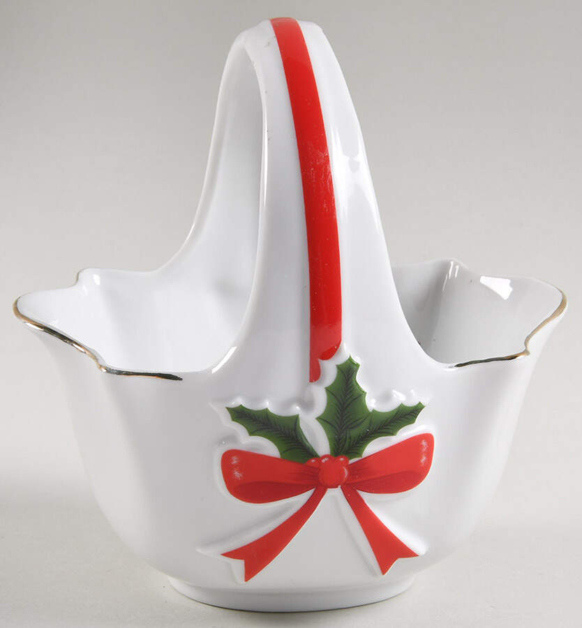 Ribbon and Holly 5" Handled Basket by Mount Clemens-1