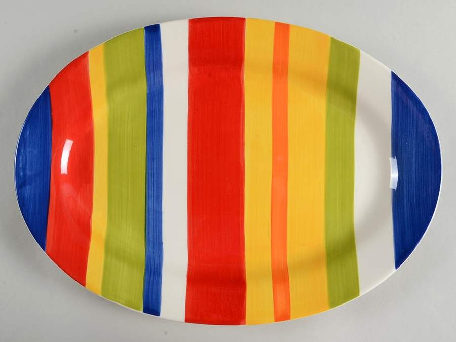 Sonoma Stripes 15" Oval Serving Platter by Mainstays-1