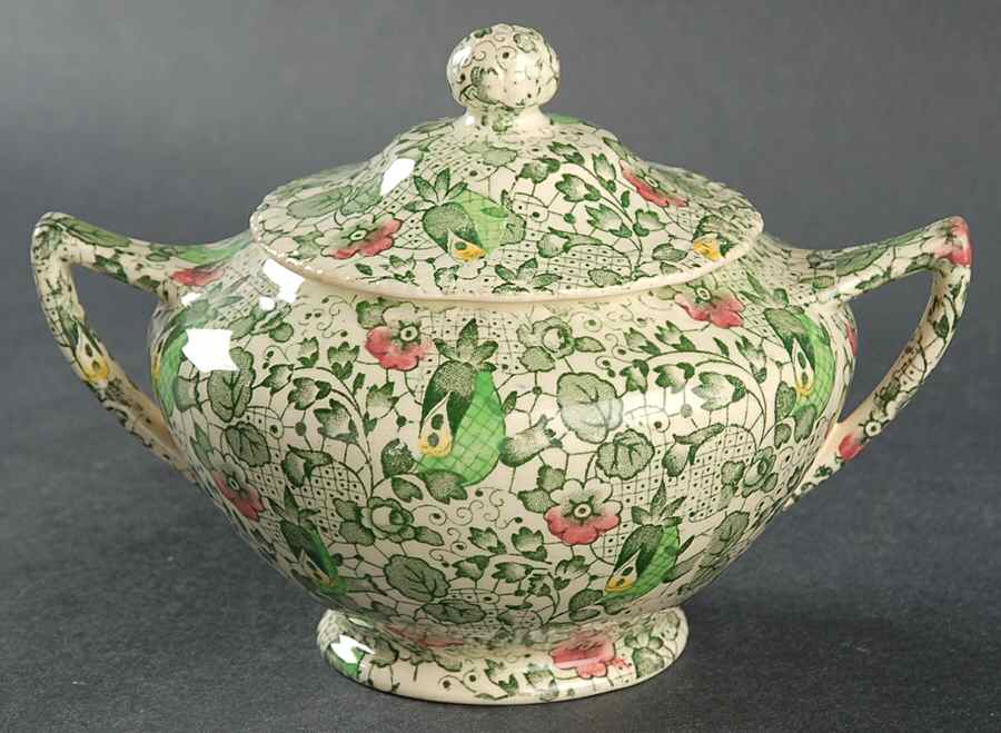 Liberty Green Sugar Bowl & Lid by John Maddock & Sons-1