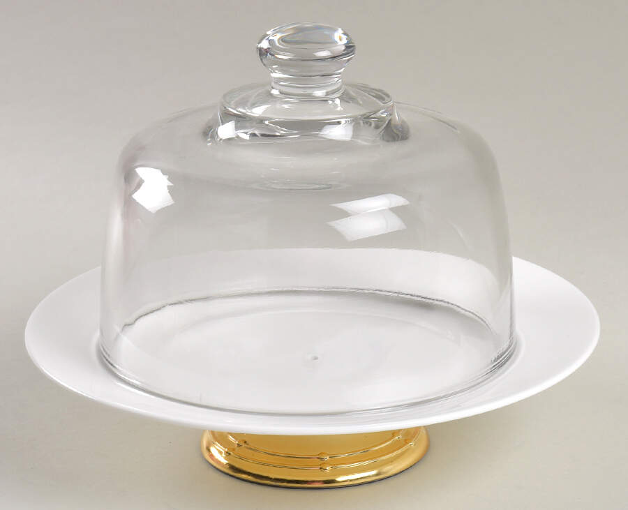 Lucerne White (Delray) 6 1/2"-7 1/2" Footed Cheese Plate w/ Glass Dome HC by Mikasa-1