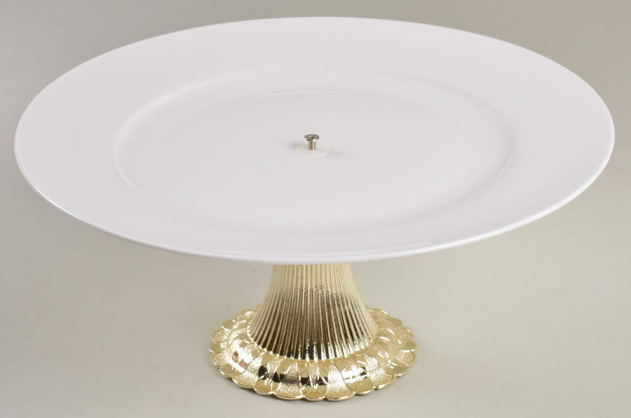 Lucerne White (Delray) Cake Stand with 4"-5" Metal Pedestal  Hc by Mikasa-1