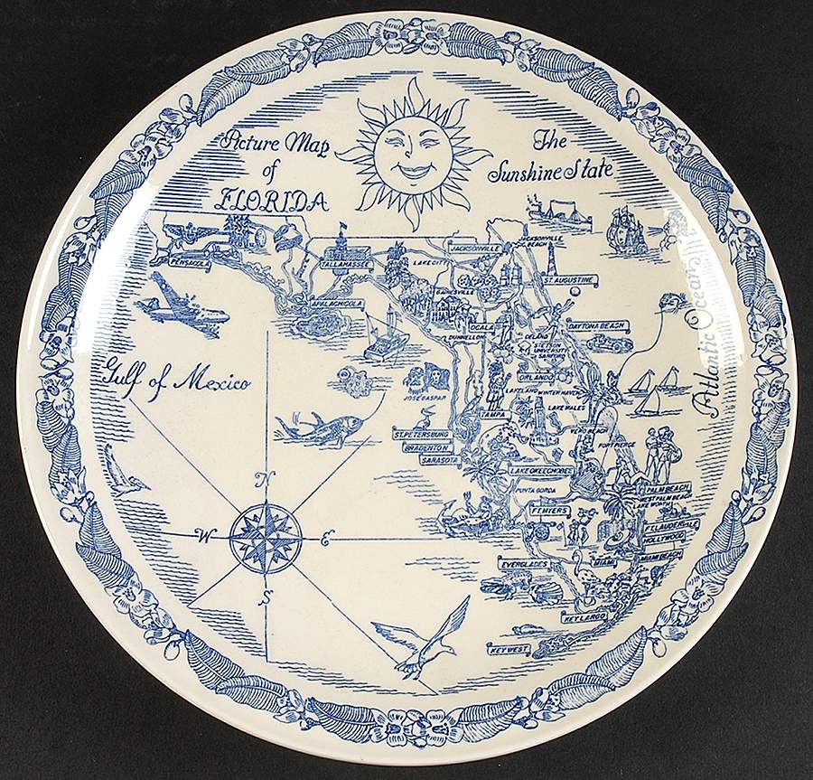 Picture Map of Florida Dinner Plate by Metlox - Poppytrail - Vernon-1