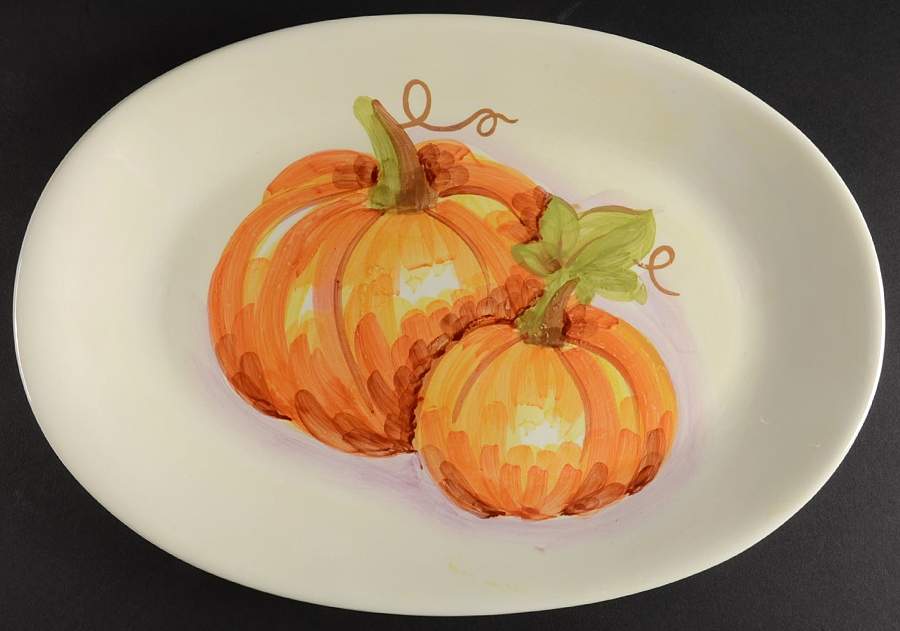 Watercolor Pumpkin Patch 14" Oval Serving Platter by Maxcera Corp-1