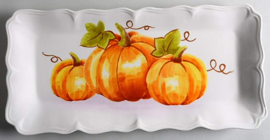 Watercolor Pumpkin Patch 17" Rectangular Serving Platter by Maxcera Corp-1