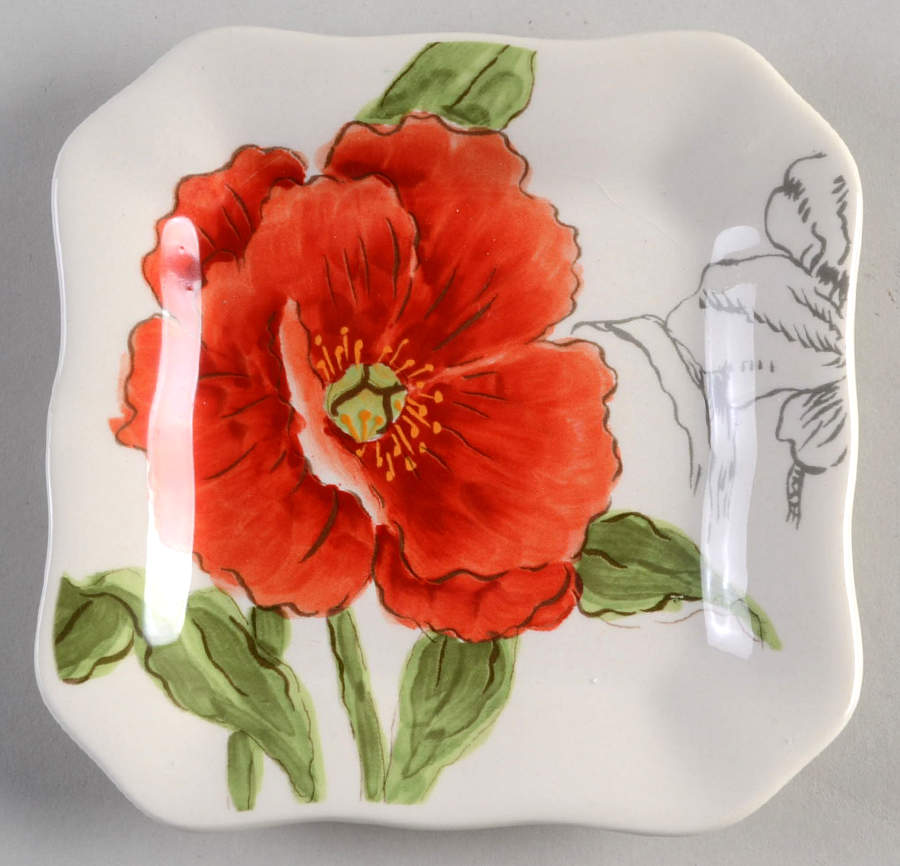Red Poppy Square Appetizer Plate by Maxcera Corp-1